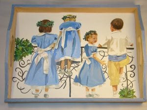 Cortège peint sur bois